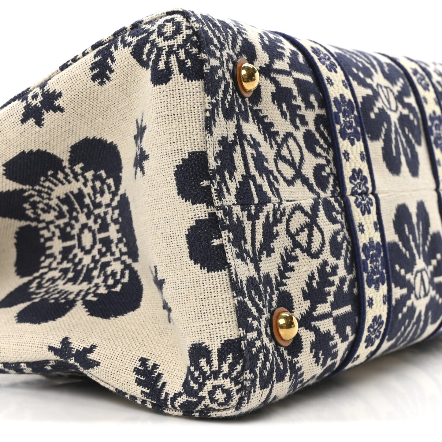 Jacquard Canvas Flower Vlogo Large Antibes Tote Ivory Navy Natural