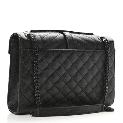 Saint Laurent Grain De Poudre Textured Mixed Matelasse Triquilt Medium Monogram Satchel Black 3 of 12