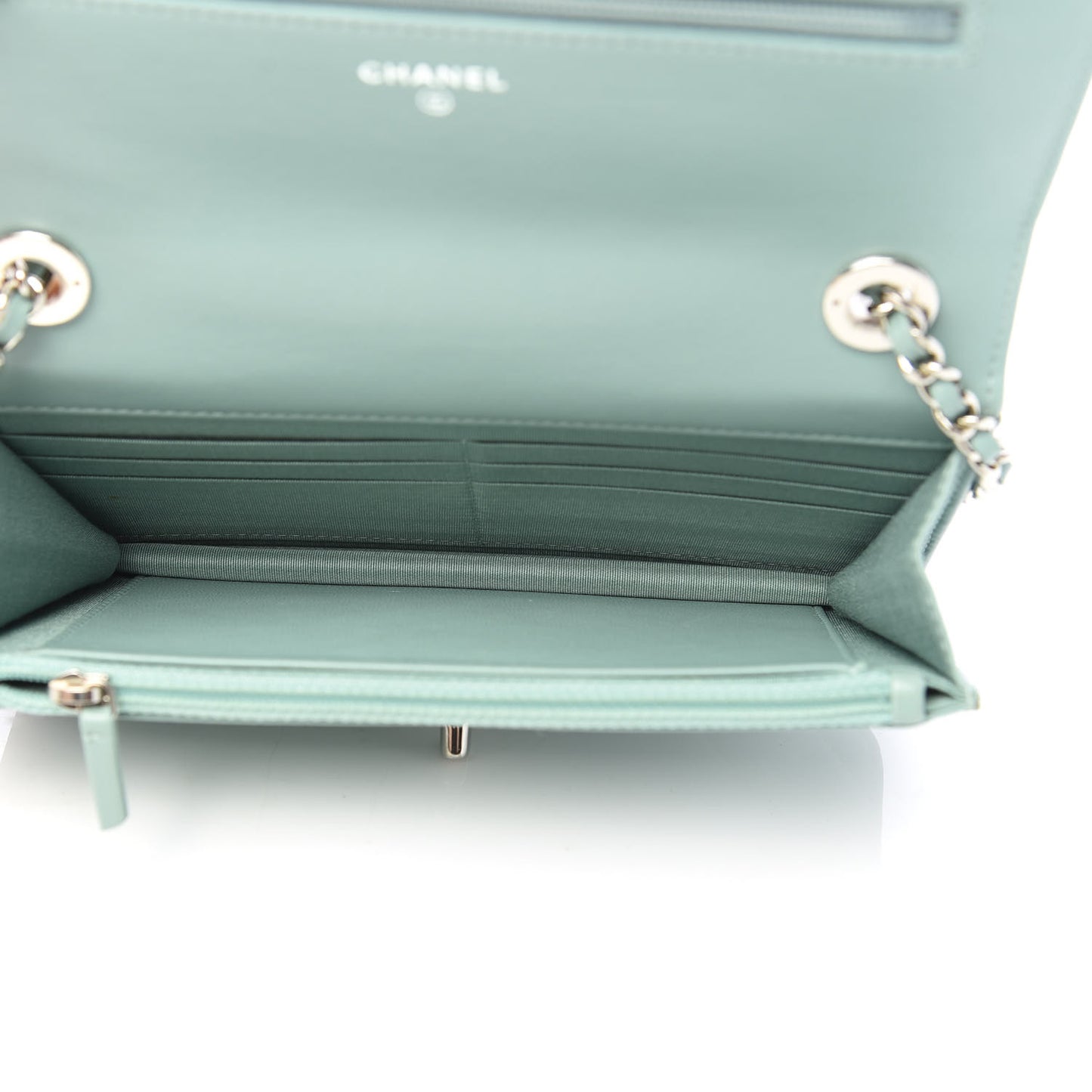 Lambskin Quilted Trendy CC Wallet On Chain WOC Light Blue