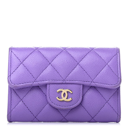 Chanel Caviar Quilted Flap Card Holder Wallet Purple 1 of 13