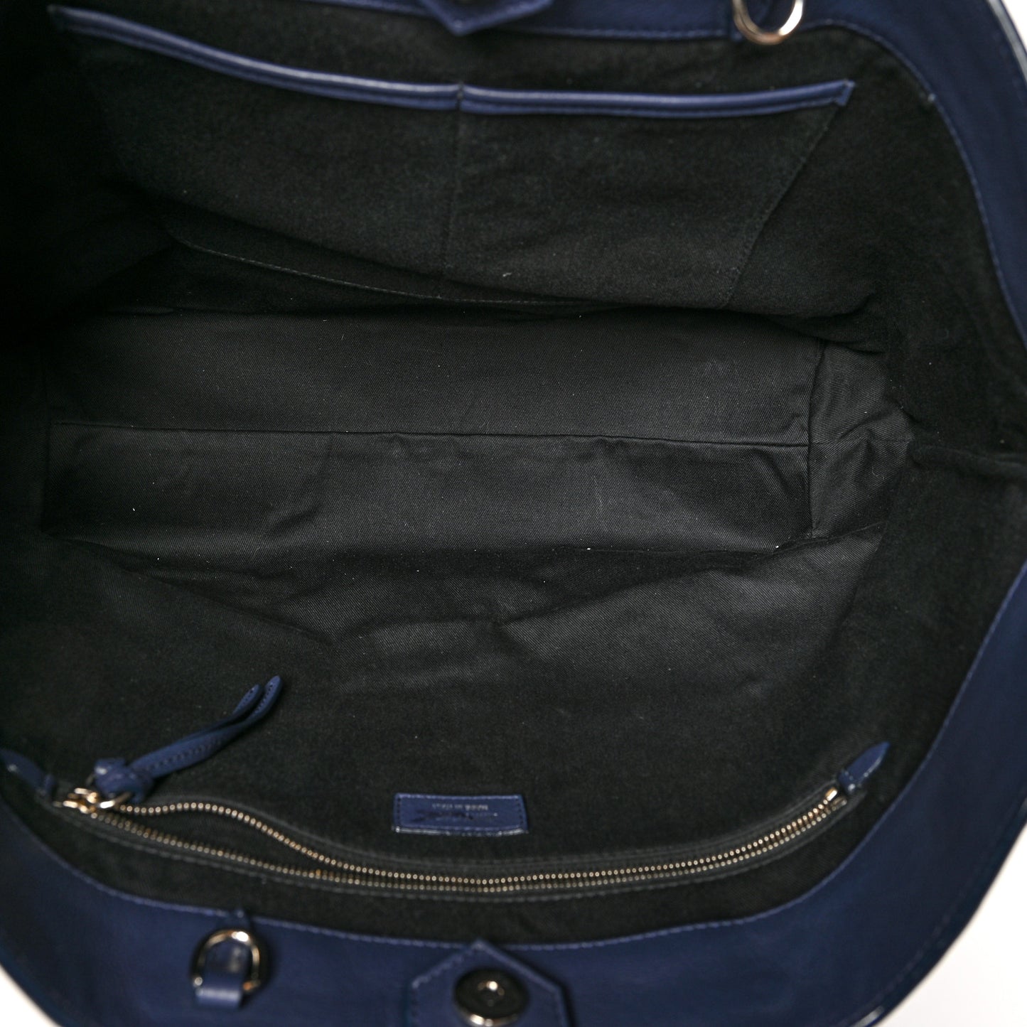 Calfskin Crystal Buckle Shopping Tote Navy Blue