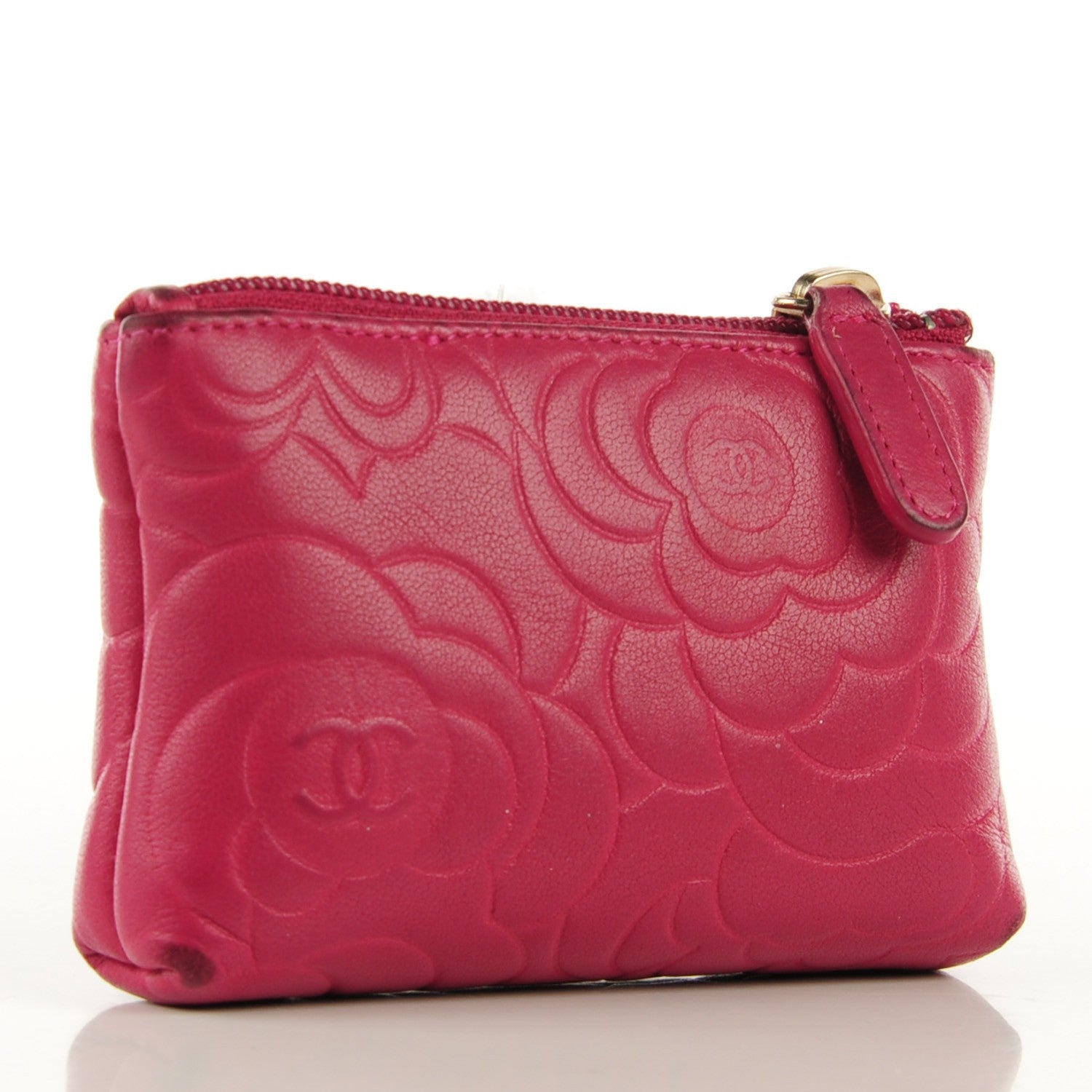 Chanel Lambskin Camellia Embossed Key Holder Case Fuchsia 3 of 10