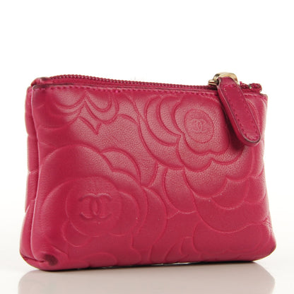 Chanel Lambskin Camellia Embossed Key Holder Case Fuchsia 3 of 10