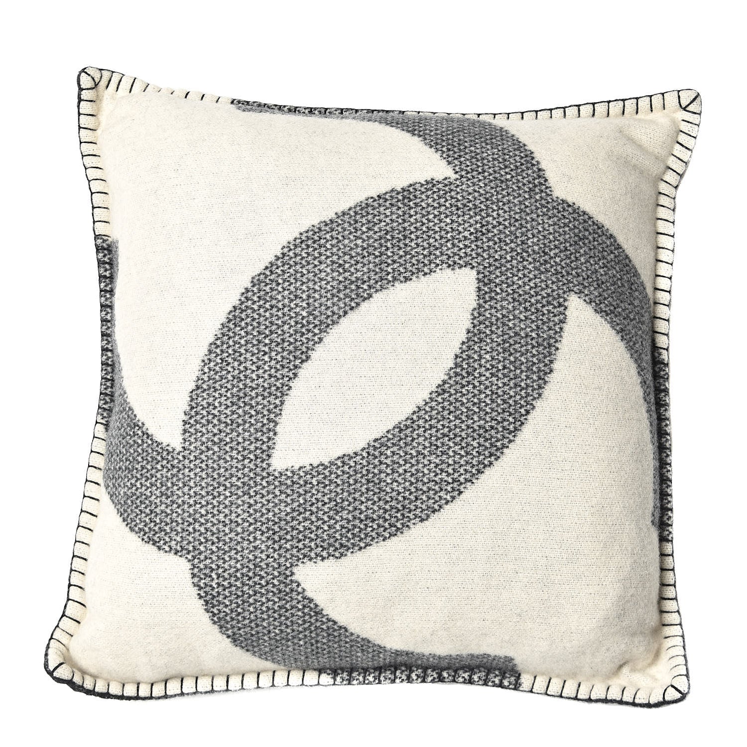 Chanel Merino Wool Cashmere CC Pillow Black Beige 1 of 3