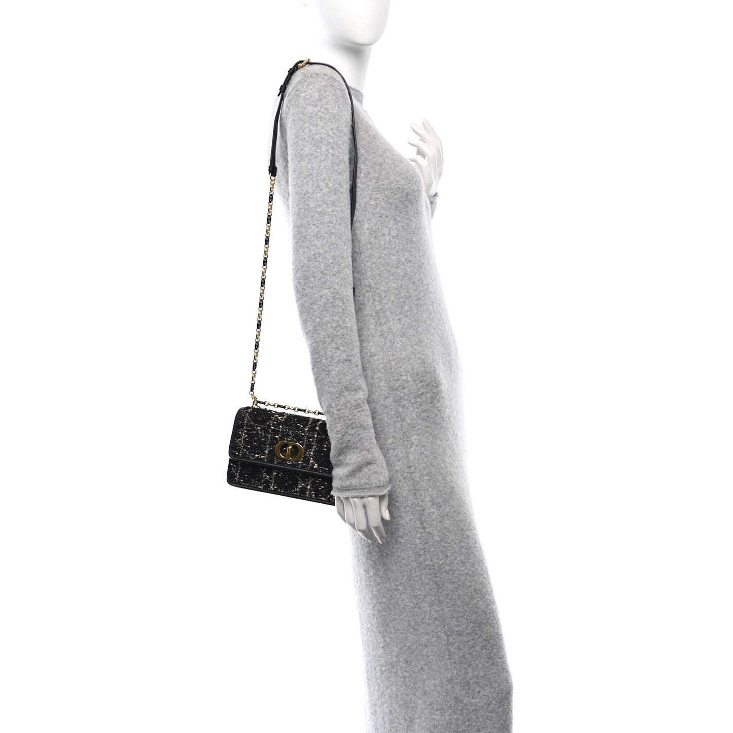 Tweed Macrocannage Mini Miss Caro Bag Black White