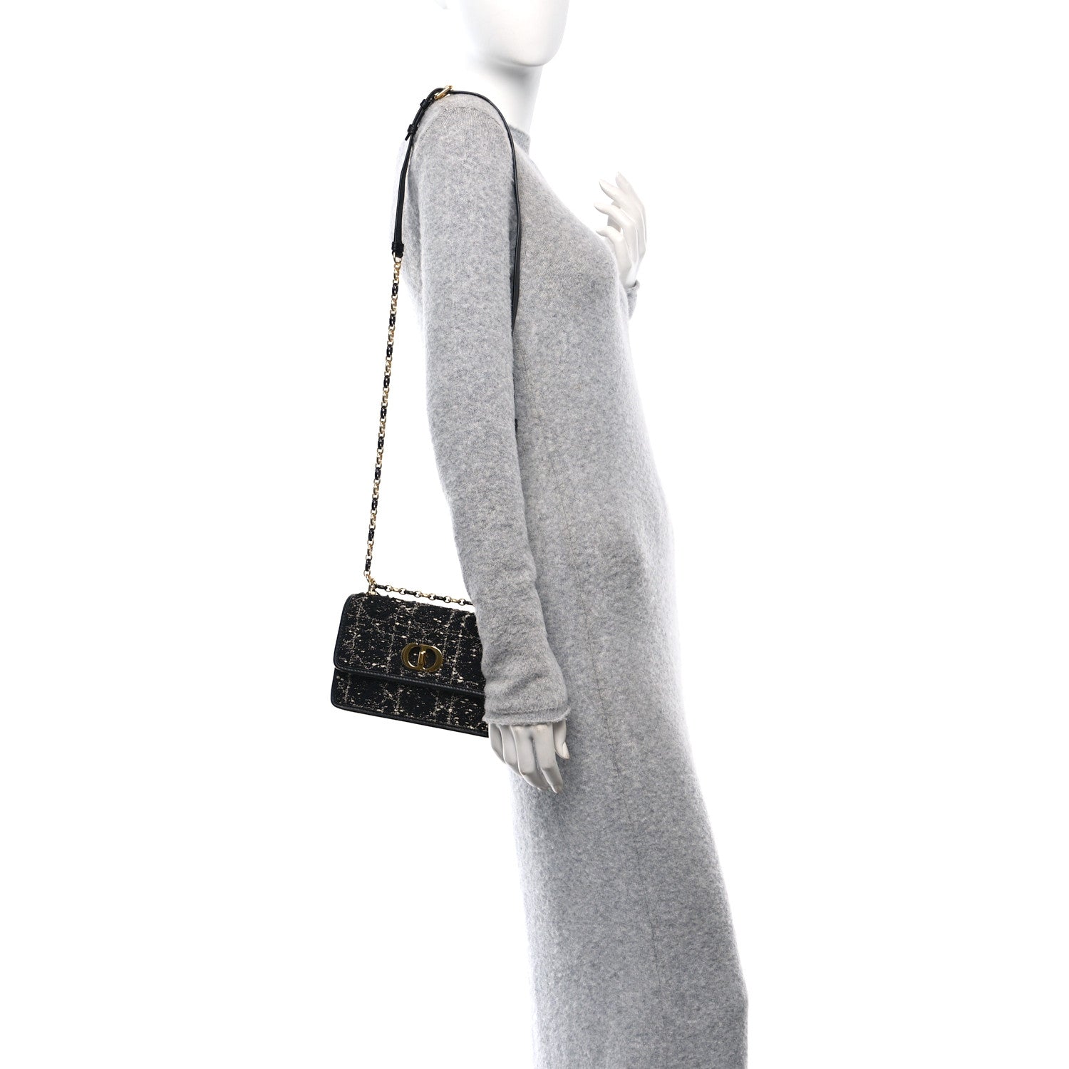 Christian Dior Tweed Macrocannage Mini Miss Caro Bag Black White 2 of 10