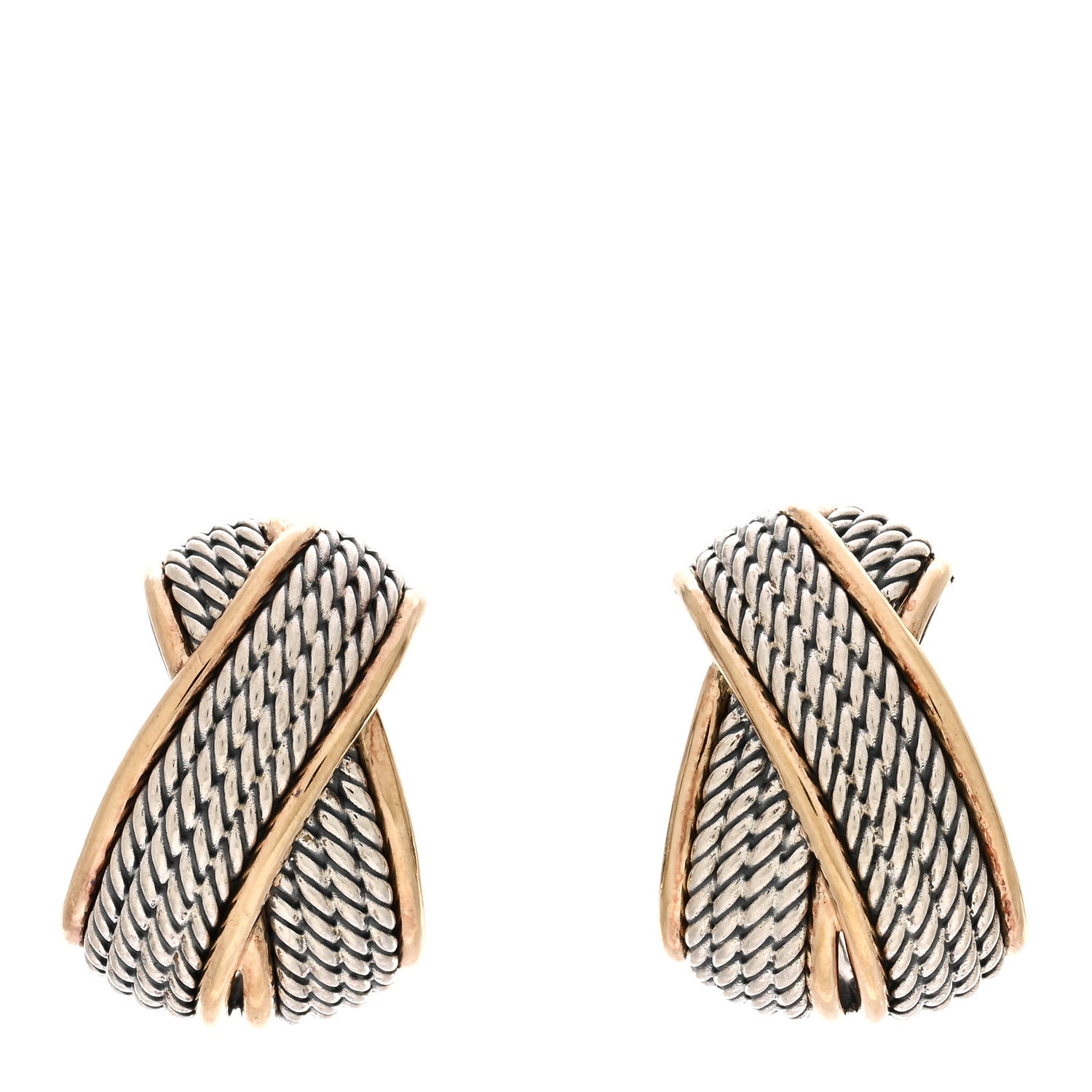 David Yurman 18K Yellow Gold Sterling Silver Origami Shrimp Earrings 1 of 4
