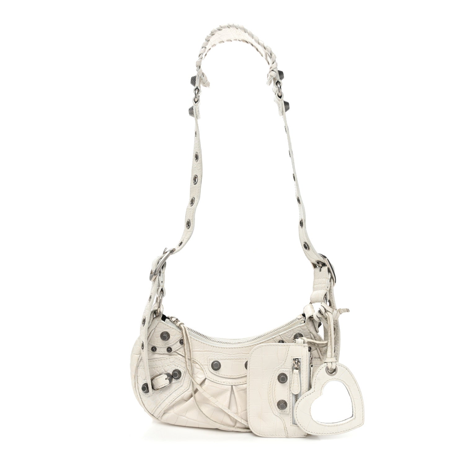 Balenciaga Extra Supple Calfskin Crocodile Embossed Le Cagole Shoulder Bag XS White 1 of 16