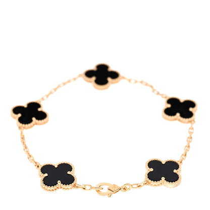 Van Cleef & Arpels 18K Yellow Gold Black Onyx 5 Motifs Vintage Alhambra Bracelet 2 of 4