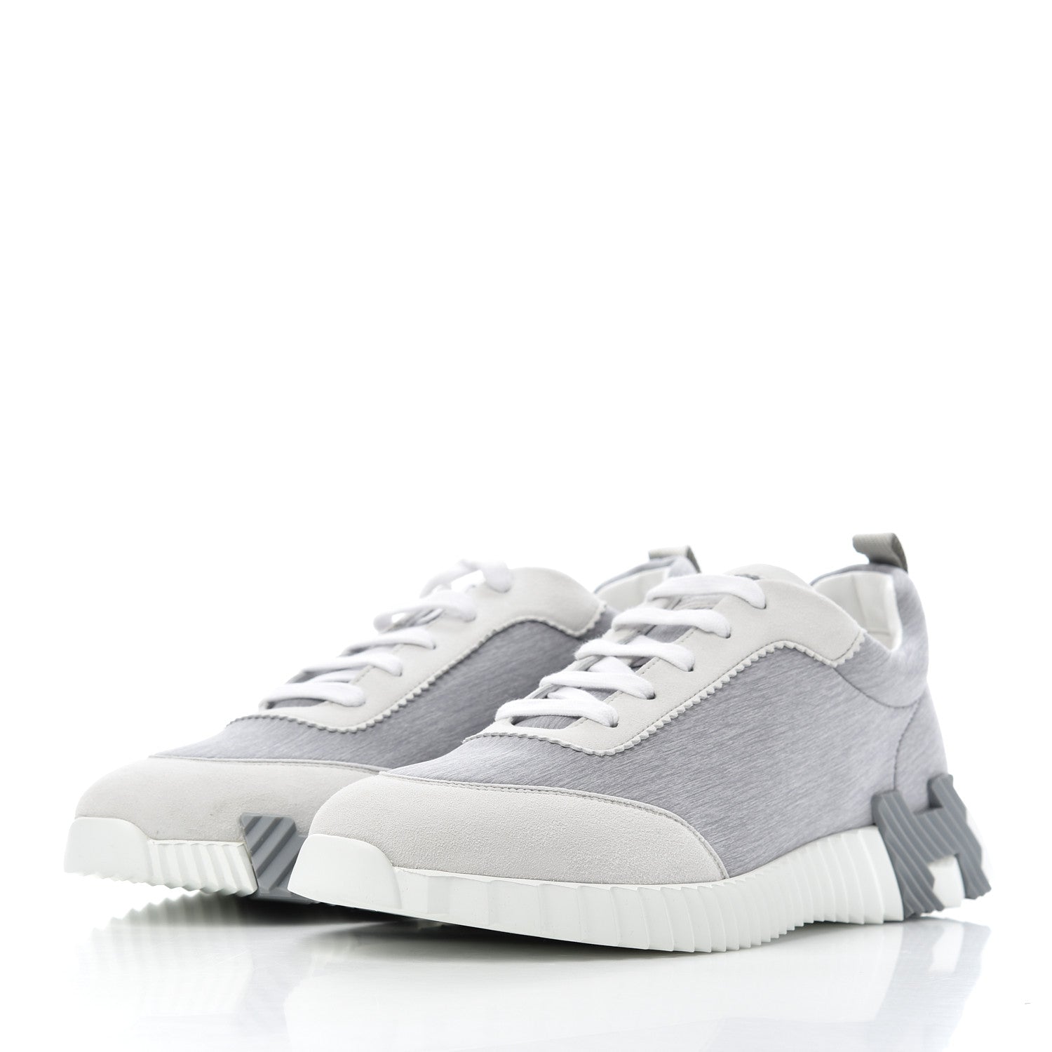 Hermes Technical Canvas Suede Goatskin Mens Bouncing Sneakers 44 Gris White 3 of 8