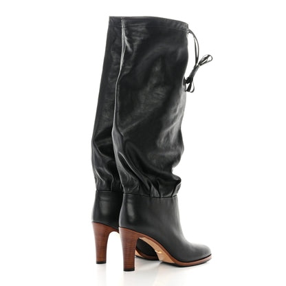 Gucci Deauville Calfskin Cinched Knee High Boots 37 Black 4 of 9