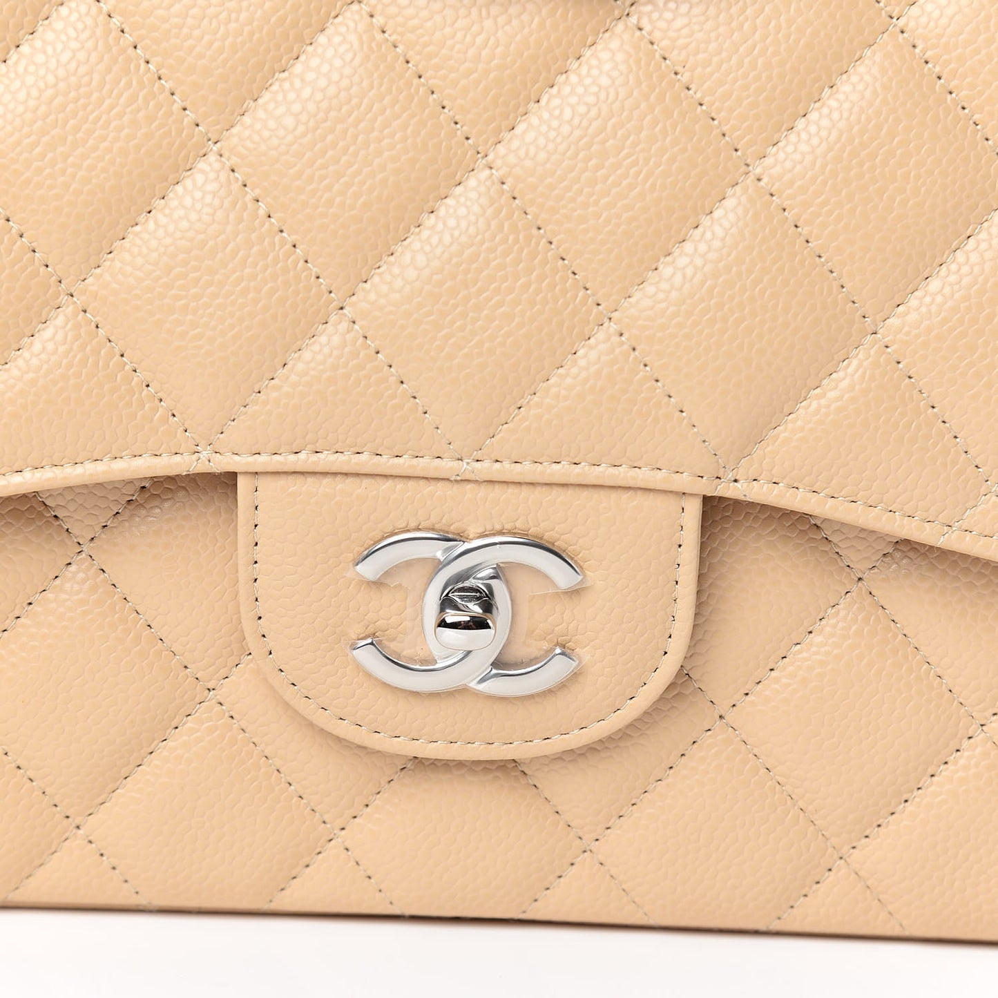 Caviar Quilted Jumbo Double Flap Beige