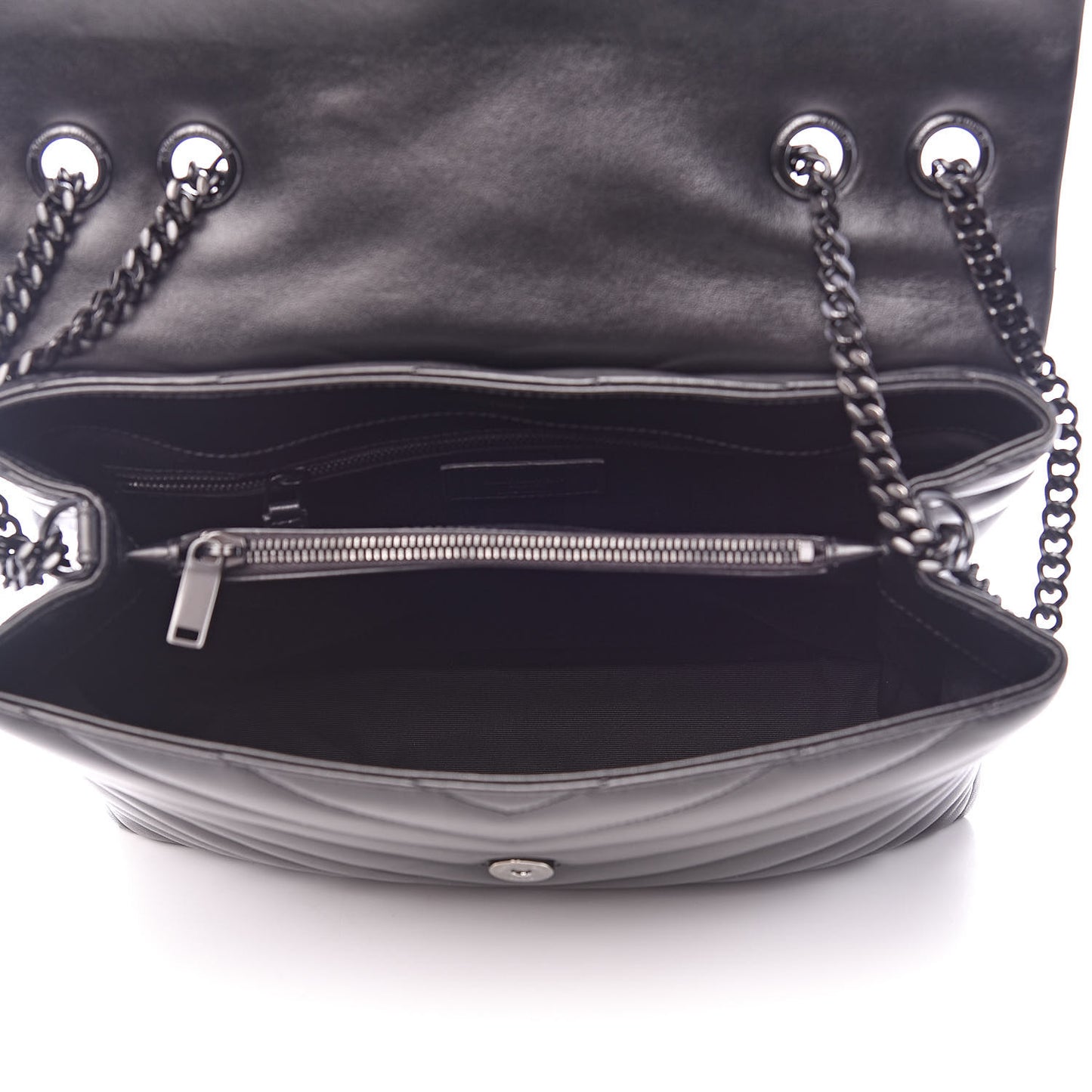 Calfskin Y Quilted Monogram Medium Loulou Chain Satchel Black