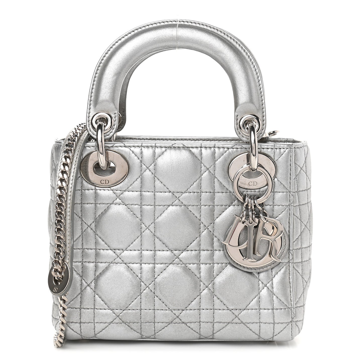 Metallic Lambskin Cannage Mini Lady Dior Grey