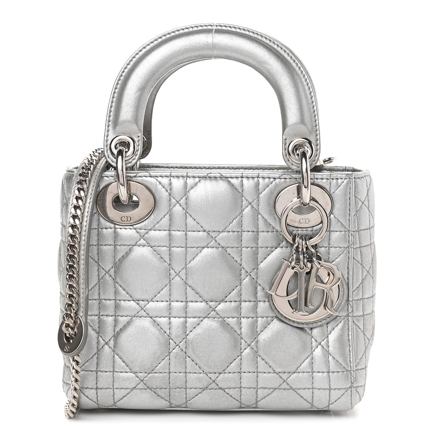 Christian Dior Metallic Lambskin Cannage Mini Lady Dior Grey 1 of 11