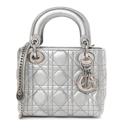 Christian Dior Metallic Lambskin Cannage Mini Lady Dior Grey 1 of 11