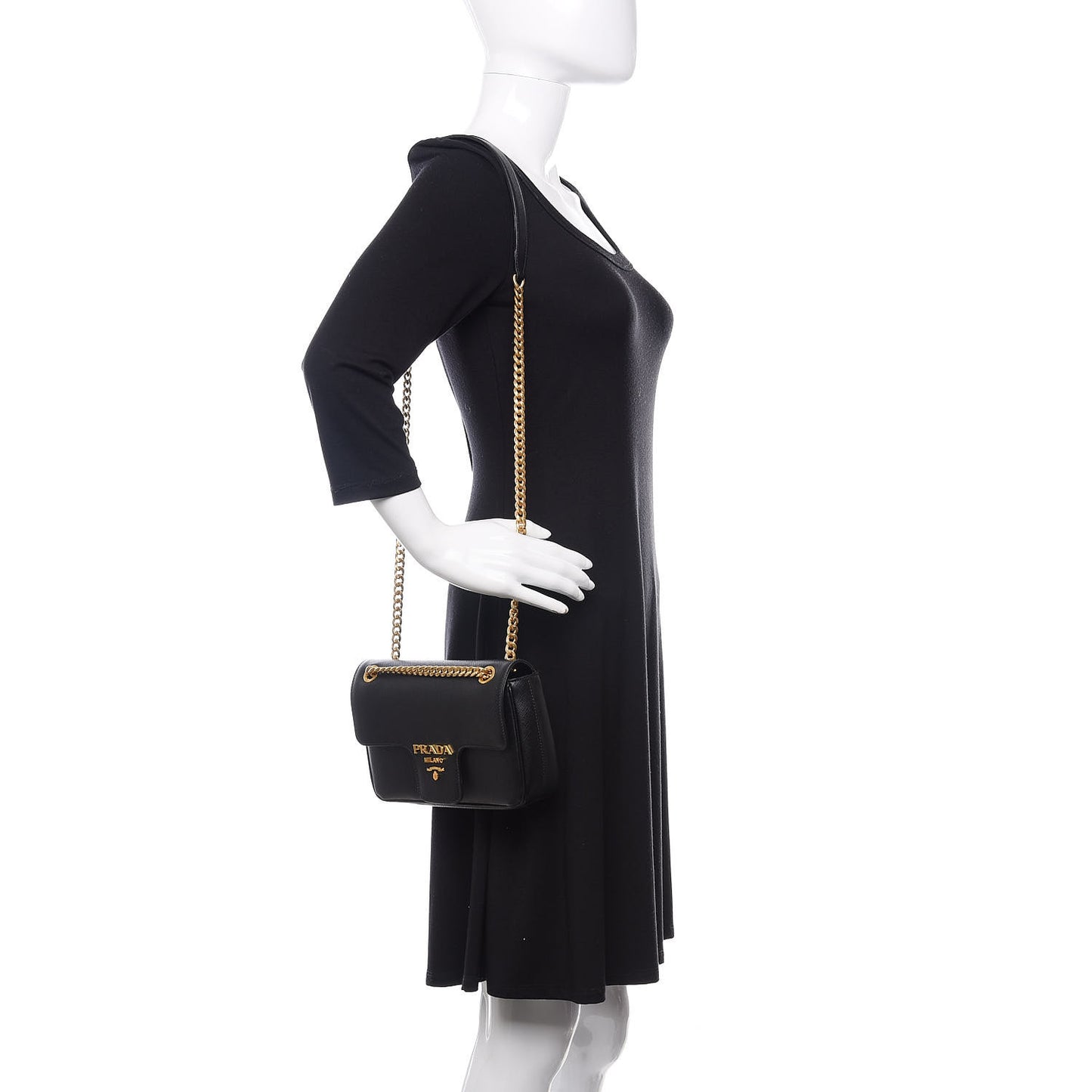 Saffiano Flap Shoulder Bag Black