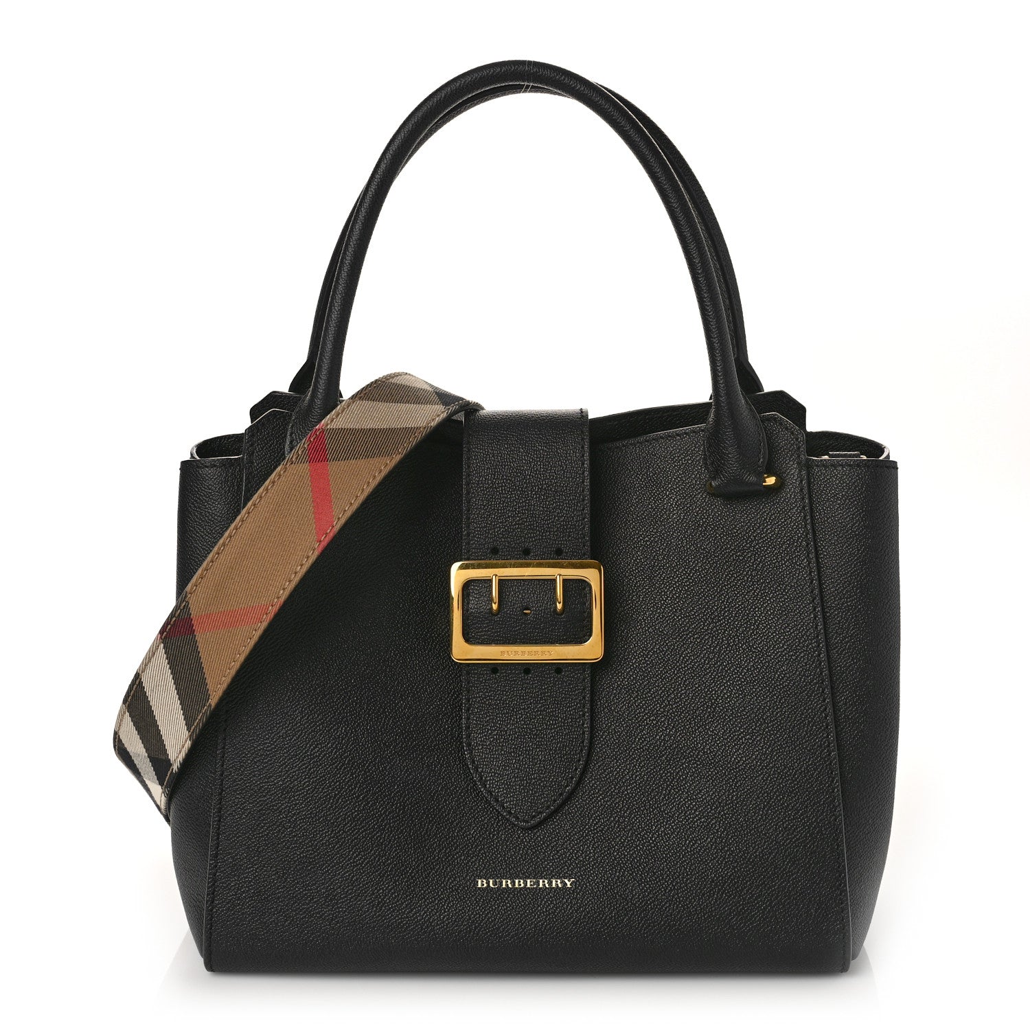 Burberry Soft Grain Calfskin Medium Buckle Tote Black 1 of 9
