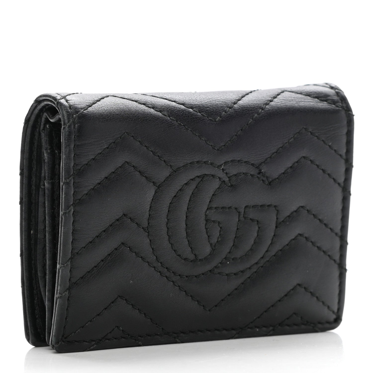 Gucci Calfskin Matelasse GG Marmont Card Case Wallet Black 3 of 12