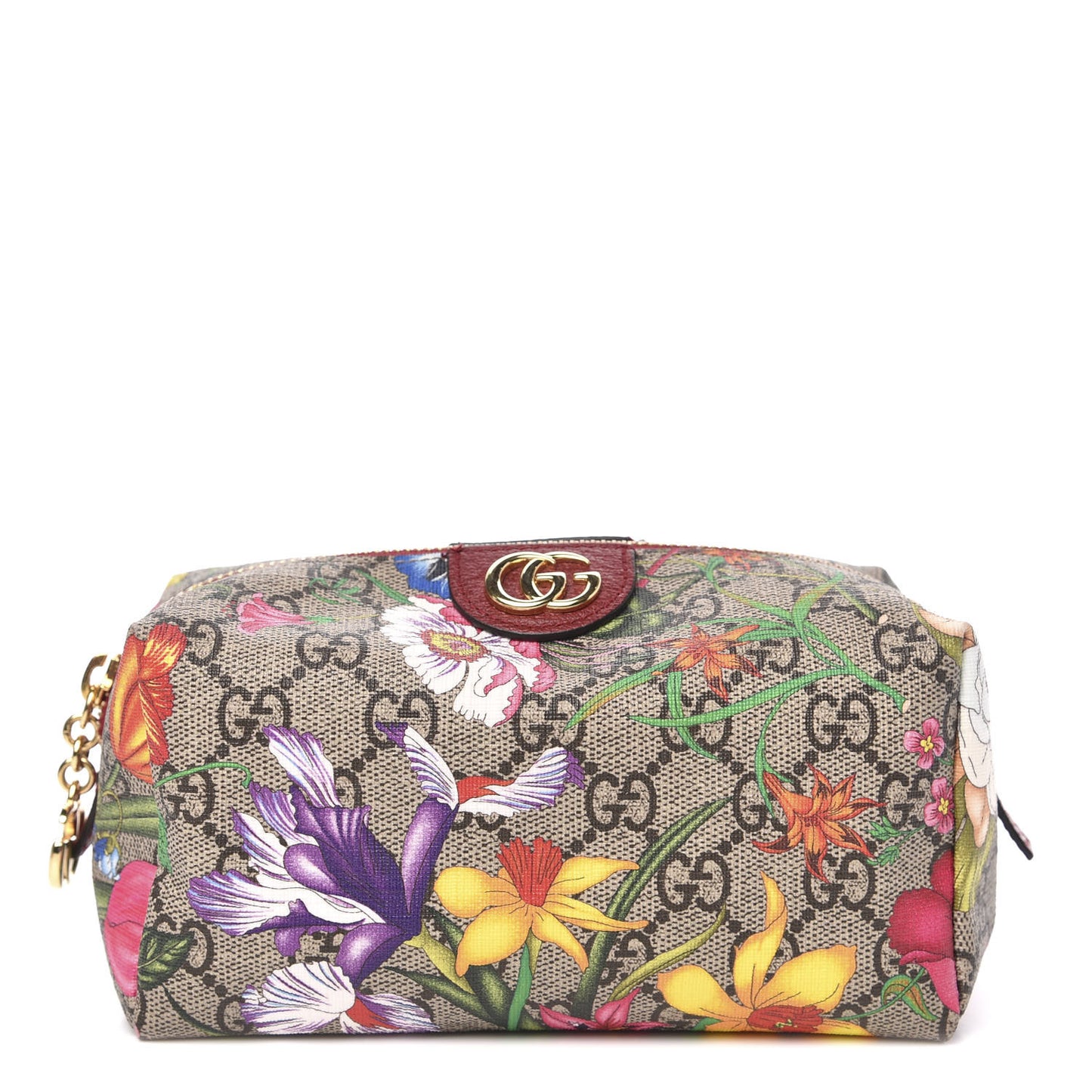 Soft GG Supreme Monogram Flora Calfskin Medium Ophidia Cosmetic Case Beige Ebony Multicolor Rosso