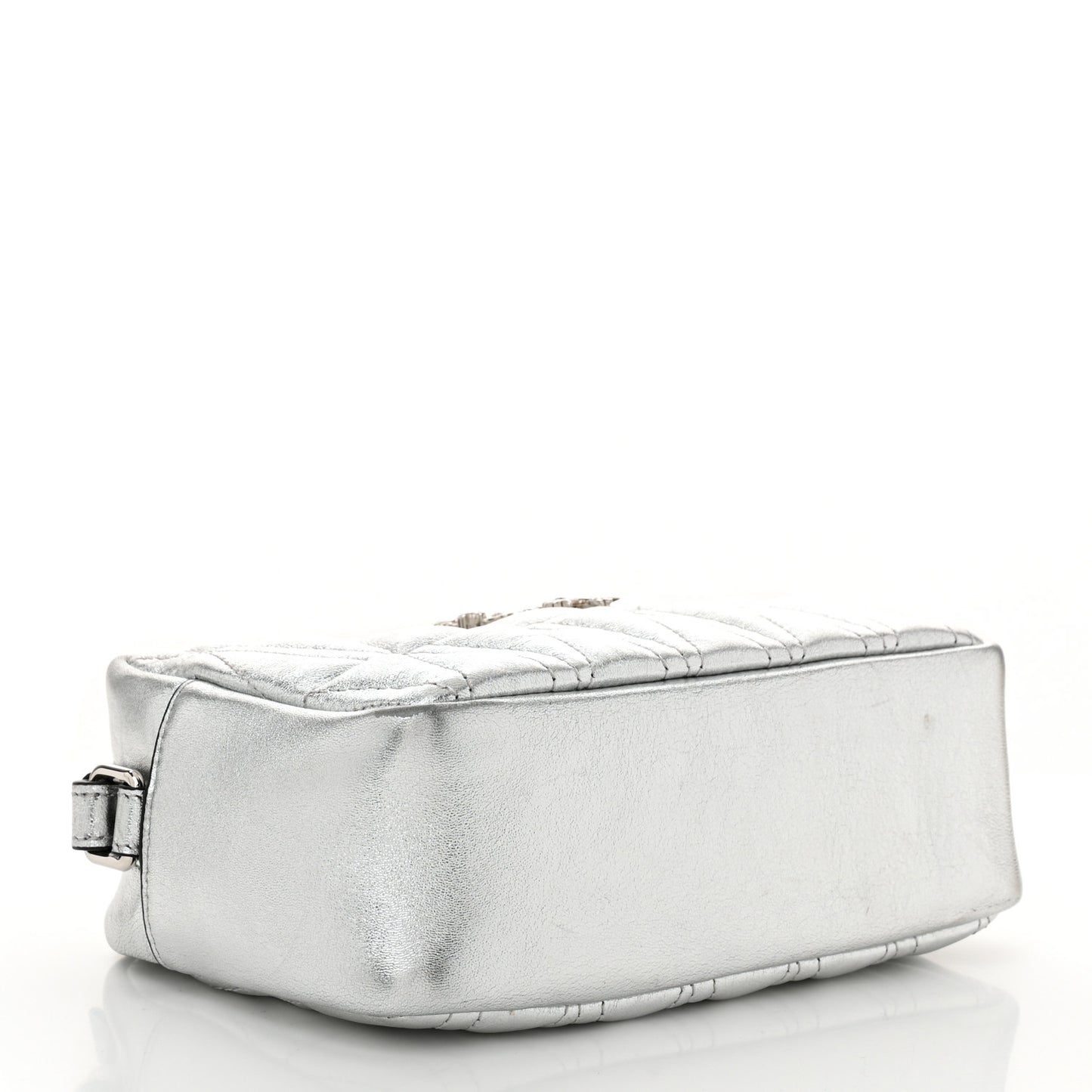 Metallic Nappa Quilted Virtus Mini Camera Bag Silver