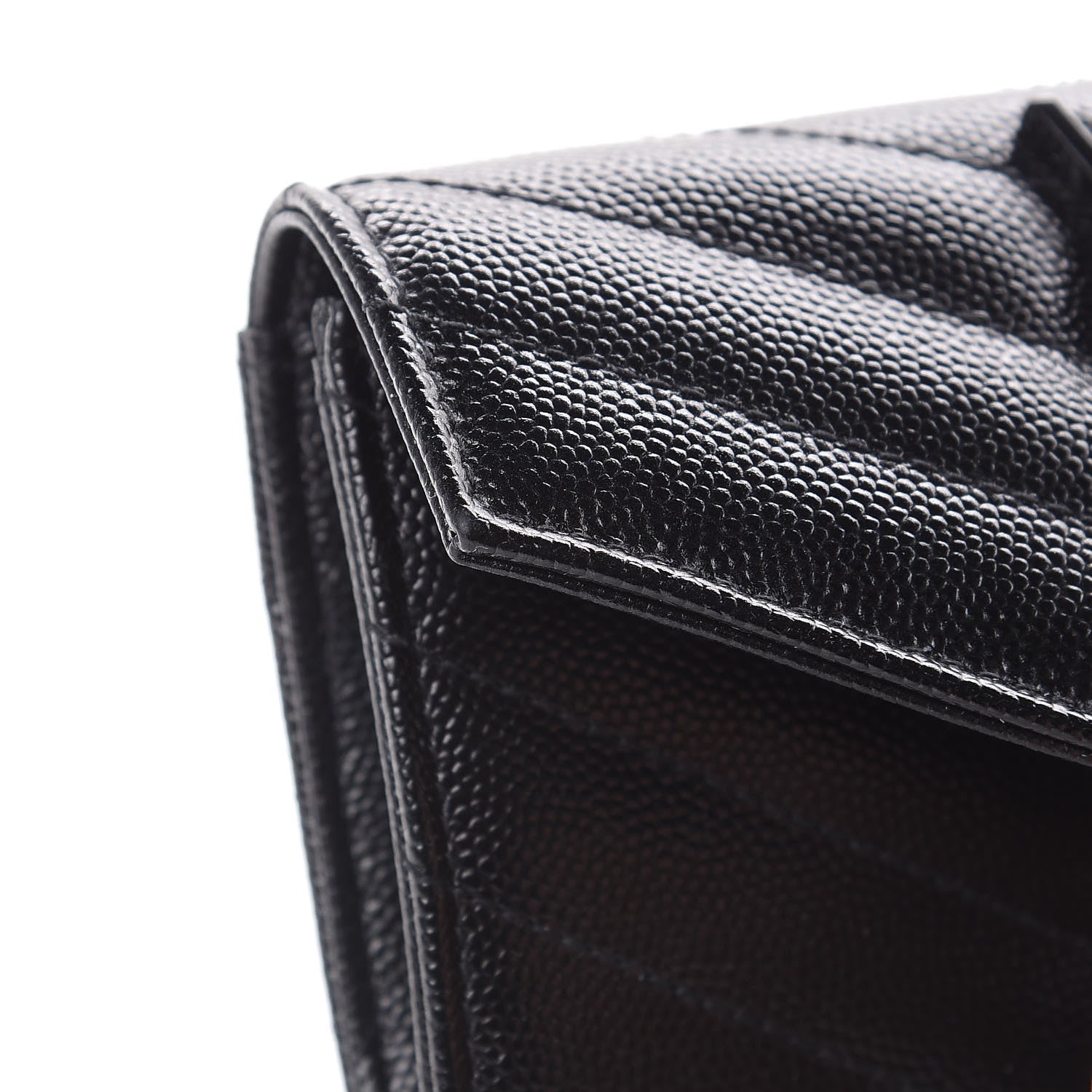 Saint Laurent Grain De Poudre Matelasse Chevron Small Monogram Envelope Wallet Black 9 of 10