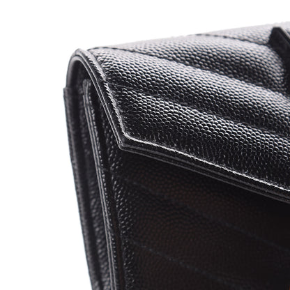 Saint Laurent Grain De Poudre Matelasse Chevron Small Monogram Envelope Wallet Black 9 of 10