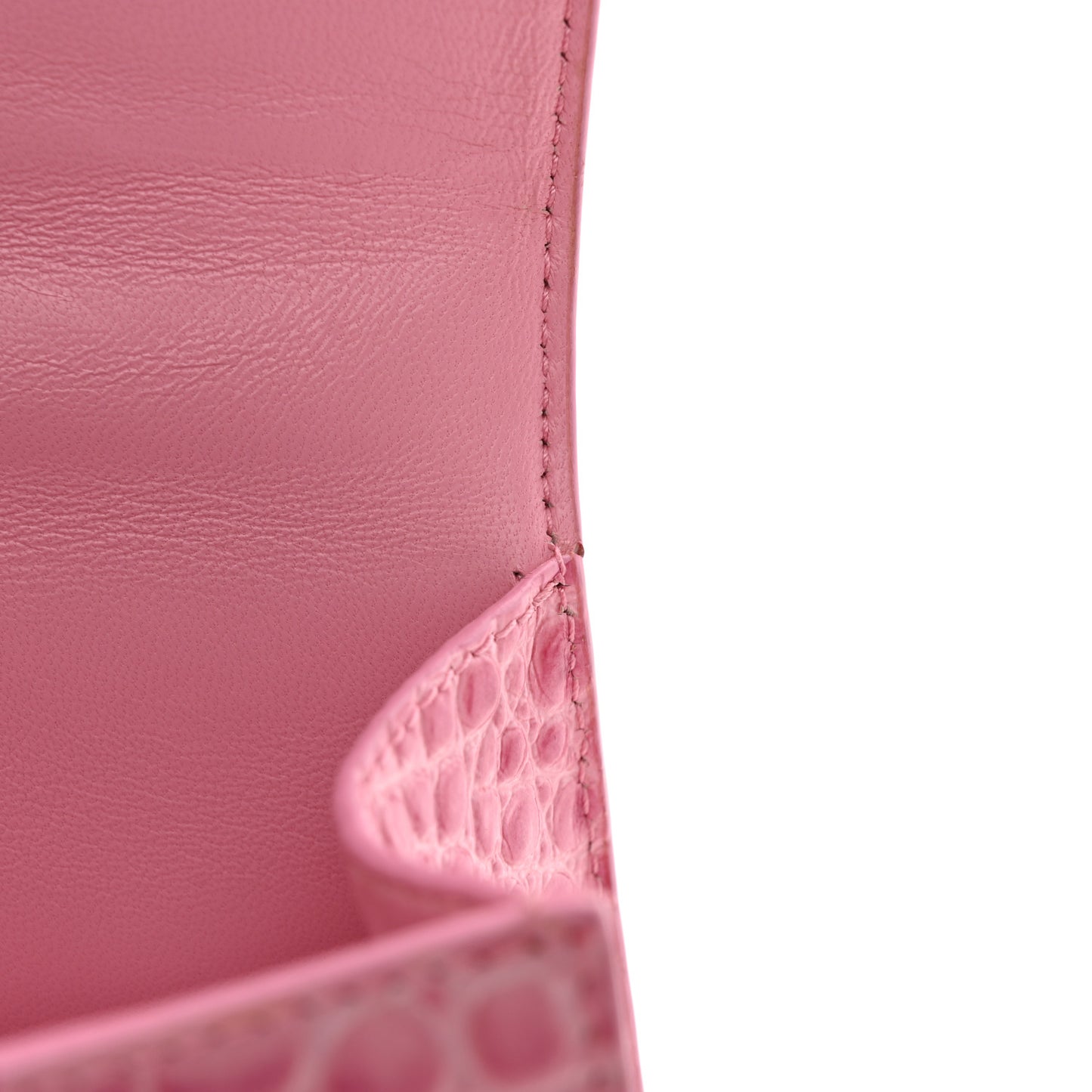 Shiny Calfskin Crocodile Embossed Hourglass Top Handle Bag XS Sweet Pink