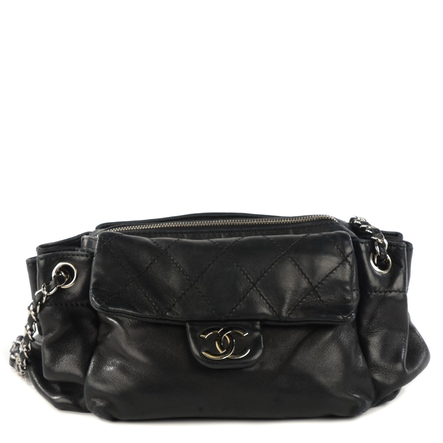 Lambskin Diamond Stitch Shoulder Bag Black