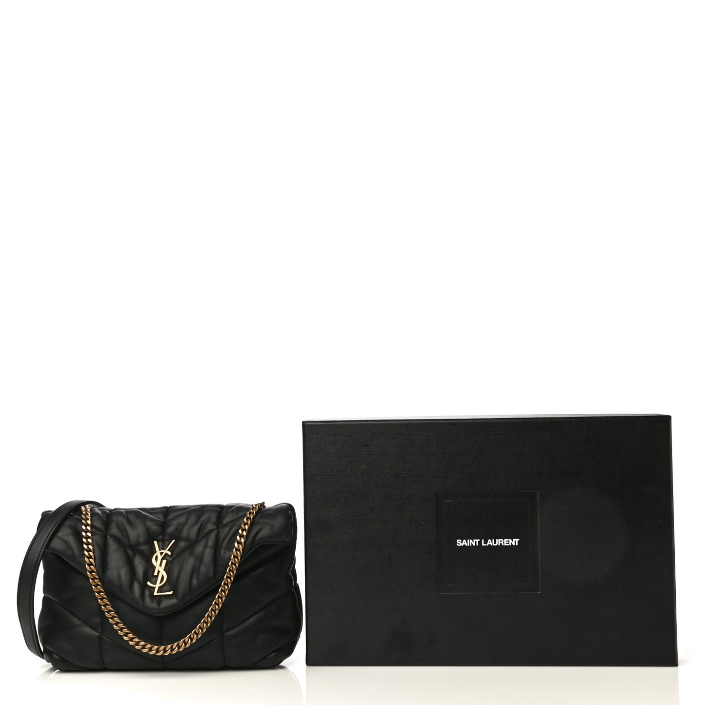 Lambskin Quilted Toy Loulou Puffer Monogram Chain Satchel Black