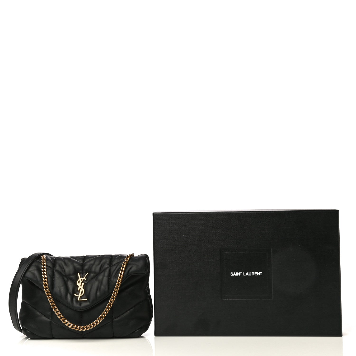 Saint Laurent Lambskin Quilted Toy Loulou Puffer Monogram Chain Satchel Black 15 of 15