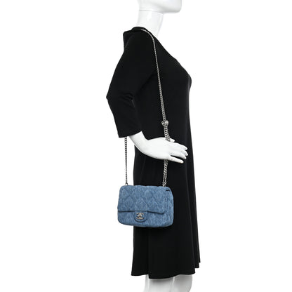 Chanel Denim Quilted Camellia Sweetheart Mini Flap Blue 2 of 10