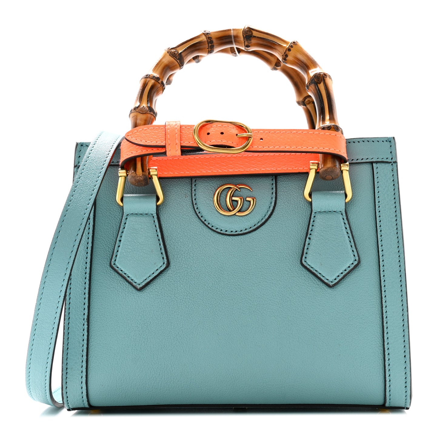 Wonka Grain Calfskin Mini Diana Tote Bag Dusty Azure Orange Fluo
