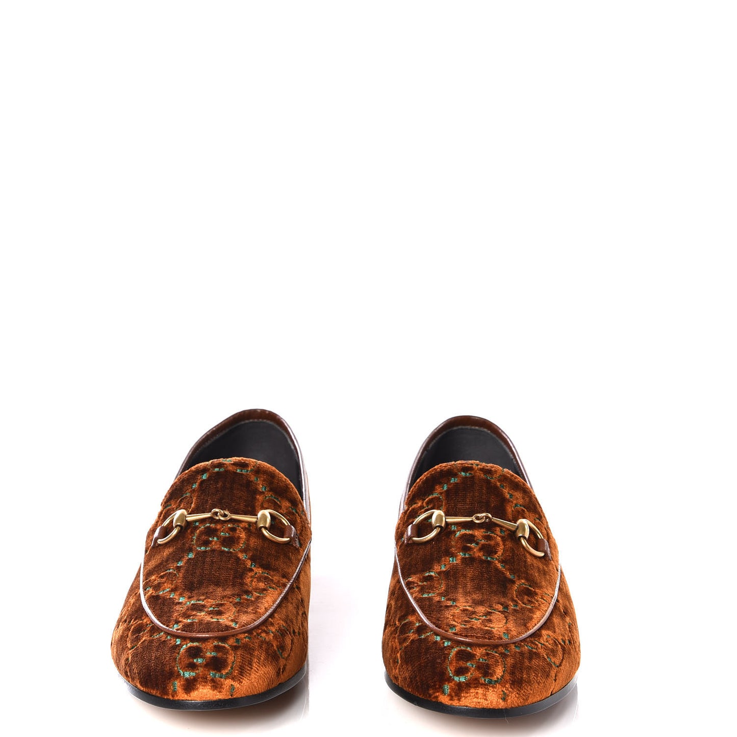 Velvet GG Monogram Horsebit Womens Jordaan Loafers 39.5 Cognac Green