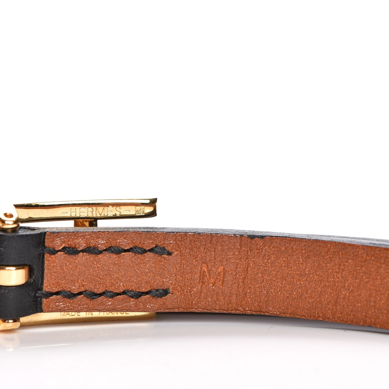 Hermes Chamonix Tadelakt Behapi Double Tour Reversible Bracelet Medium Black Fauve 5 of 6