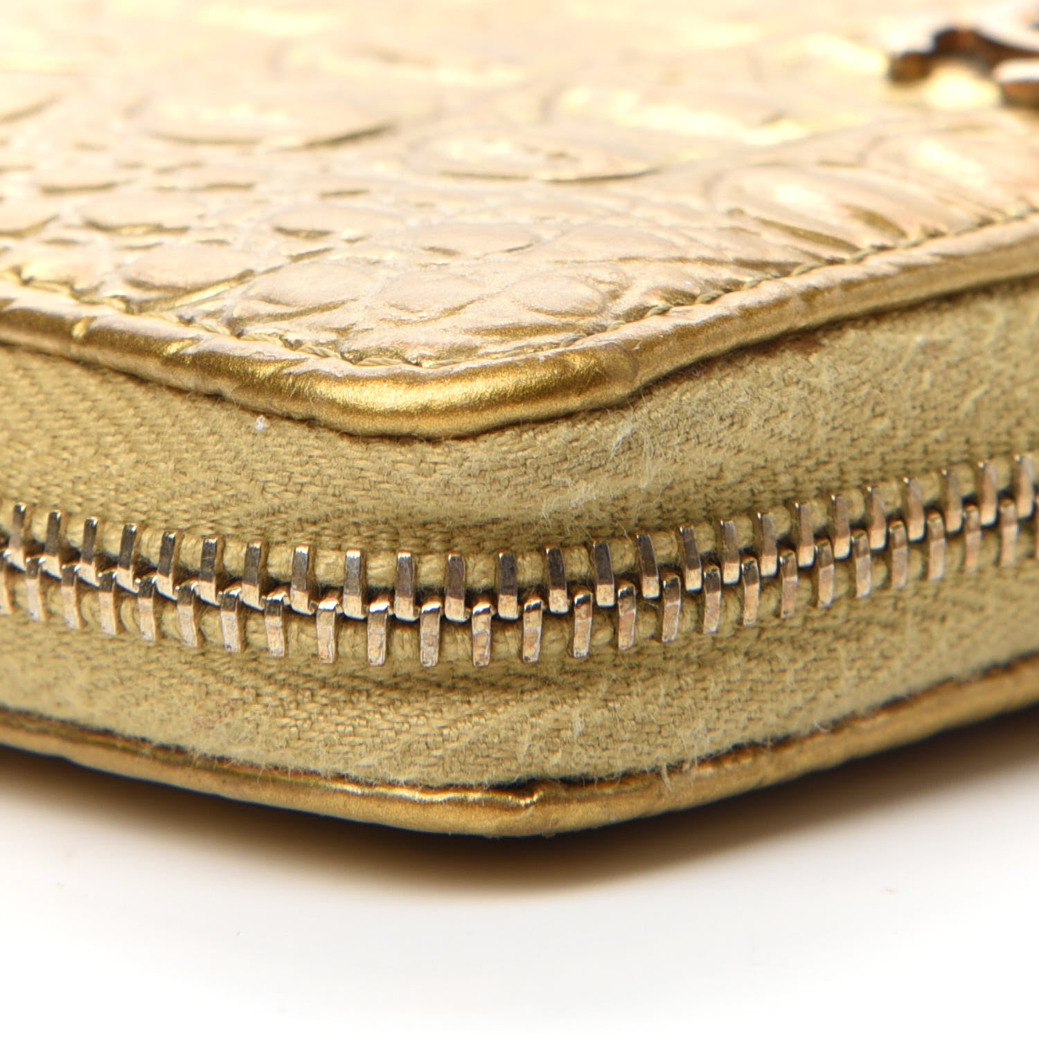Chanel Metallic Calfskin Crocodile Embossed Cocodile Zip Coin Case Gold 9 of 13