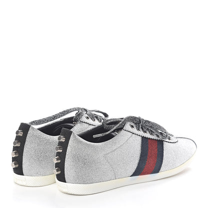 Gucci Glitter Fabric Studded Web Womens Sneakers 39.5 Silver 4 of 7