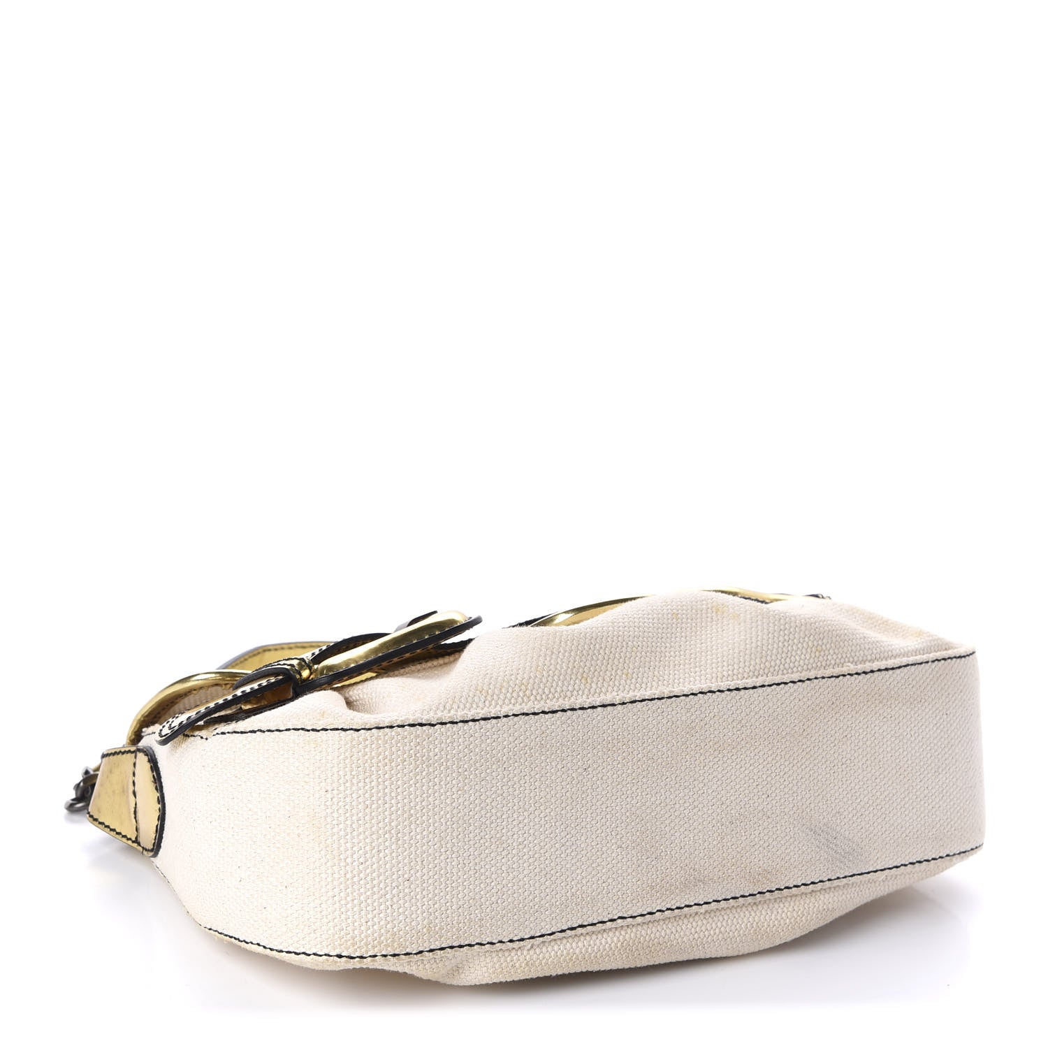 Fendi Canvas Metallic Calfskin B Bis Flap Bag Natural Gold 4 of 17