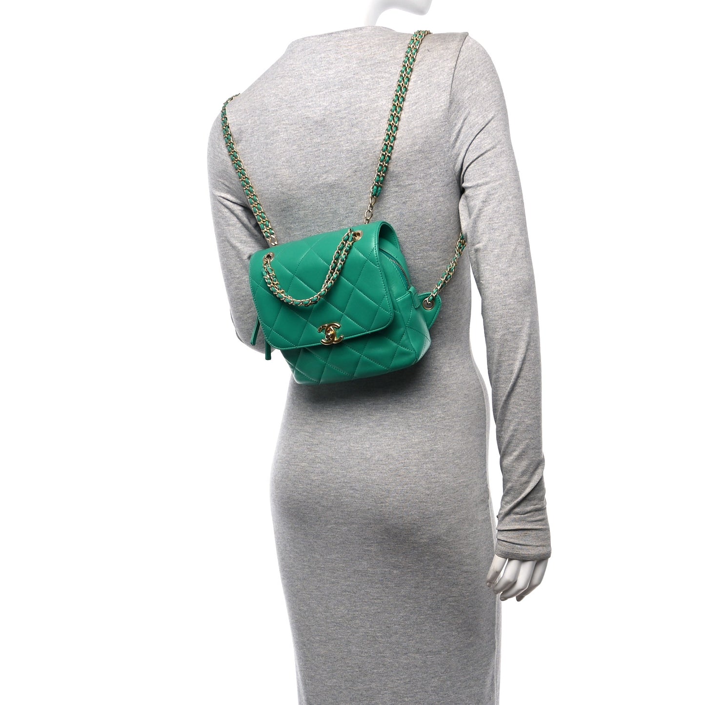 Lambskin Quilted Chain CC Backpack Green