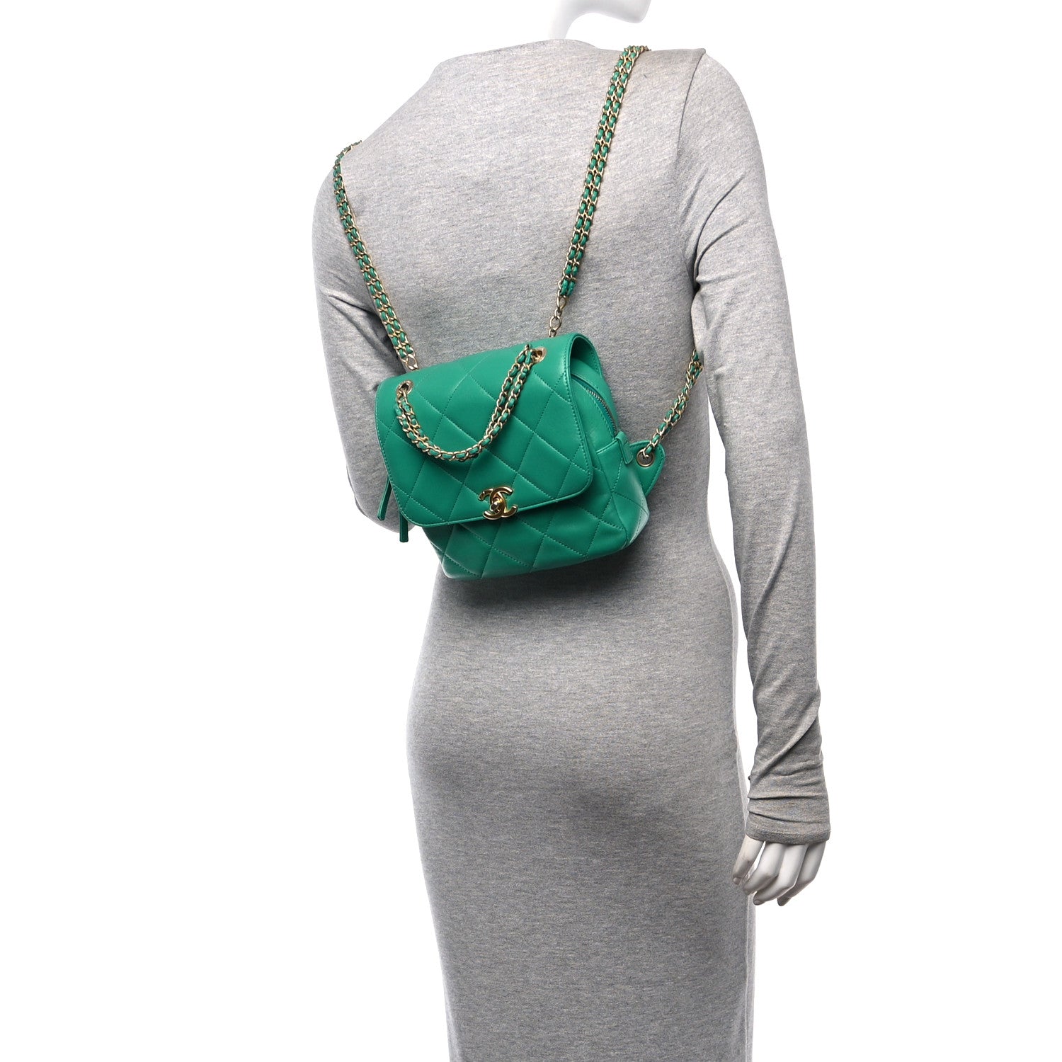 Chanel Lambskin Quilted Chain CC Backpack Green 2 of 10