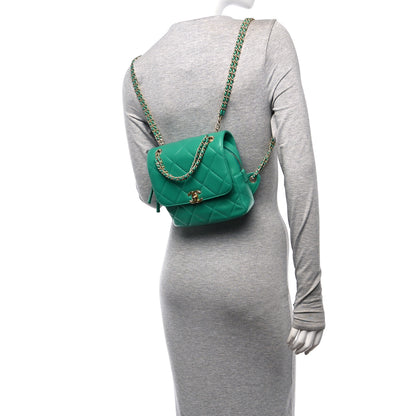 Chanel Lambskin Quilted Chain CC Backpack Green 2 of 10
