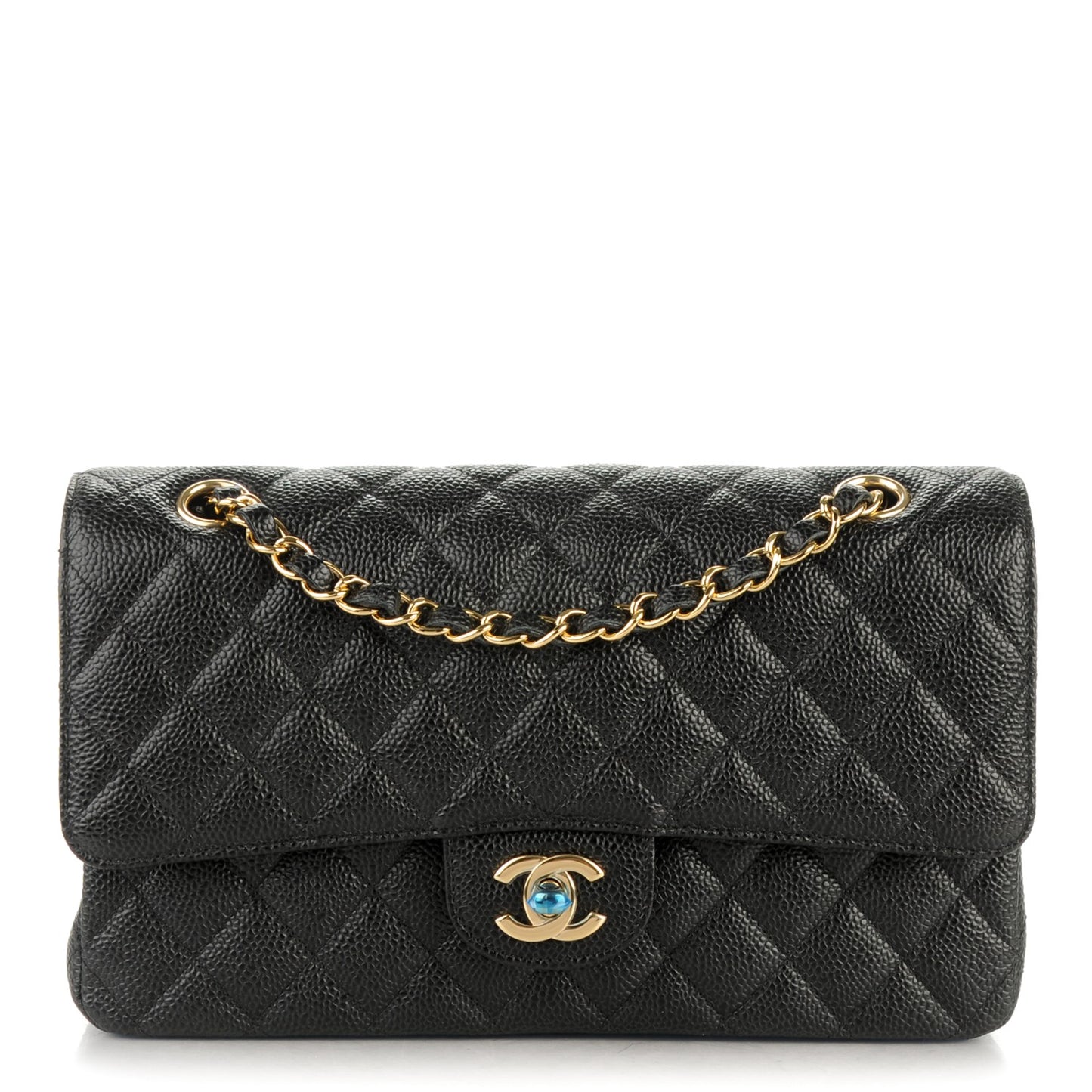 Caviar Quilted Medium Double Flap Black