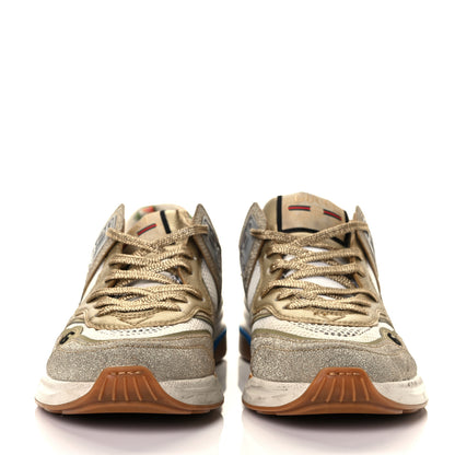 Gucci Metallic Calfskin Glitter Mesh Womens Ultrapace Sneakers 37.5 Gold 2 of 8