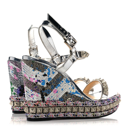 Christian Louboutin Paillette Pira Ryad 110 Wedge Sandals 38 Silver 4 of 11