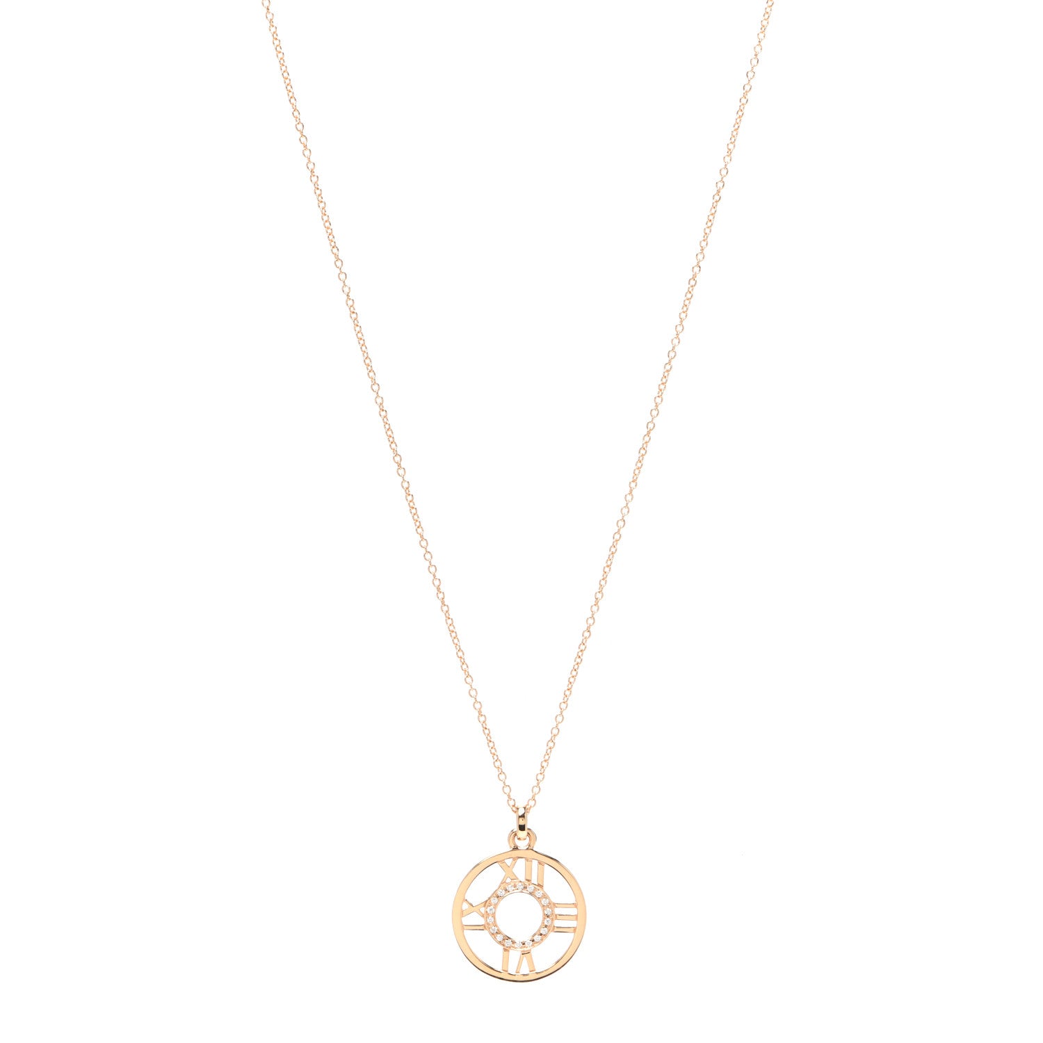 Tiffany 18K Rose Gold Diamond Small Atlas Open Pendant Necklace 1 of 6