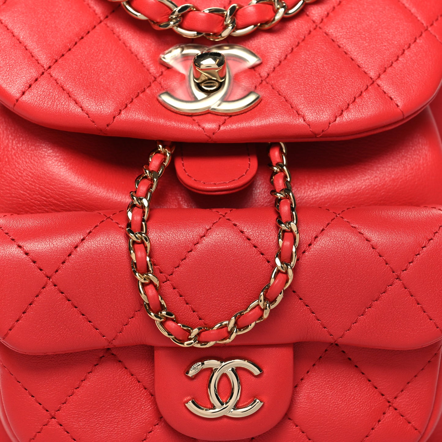 Lambskin Quilted Small Duma Drawstring Backpack Red