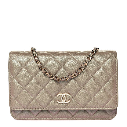 Chanel Iridescent Caviar Quilted Wallet On Chain WOC Beige 1 of 11