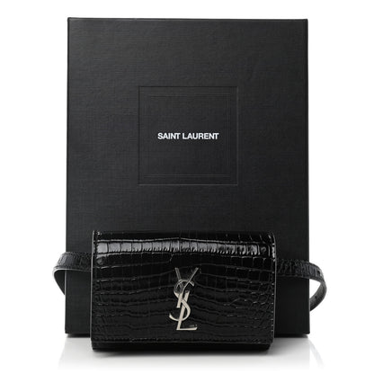 Saint Laurent Calfskin Crocodile Embossed Monogram Kate Belt Bag Black 9 of 9