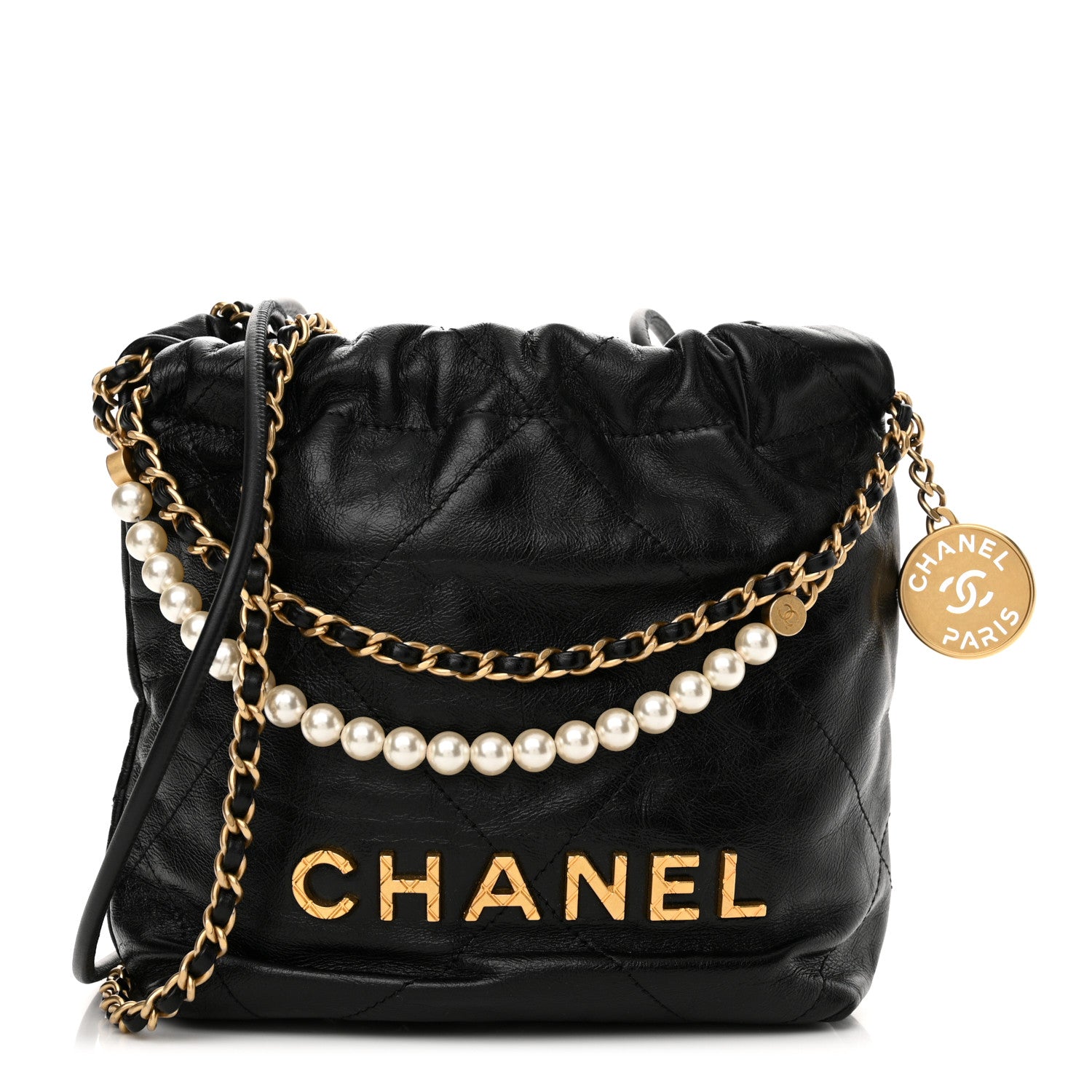 Chanel Shiny Crumpled Calfskin Quilted Pearl Mini Chanel 22 Black 1 of 10