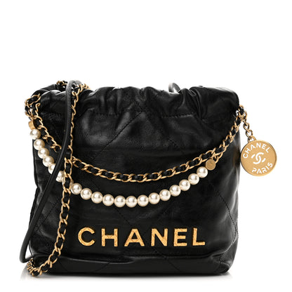 Chanel Shiny Crumpled Calfskin Quilted Pearl Mini Chanel 22 Black 1 of 10